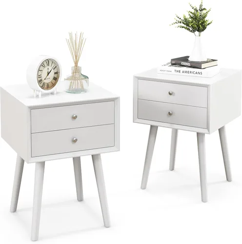 Miniatura 9 de GIANTEX - Mesa auxiliar con cajones y almacenamiento, mesa auxiliar de madera estilo Mid Century multiusos para dormitorio, sala de estar, muebles