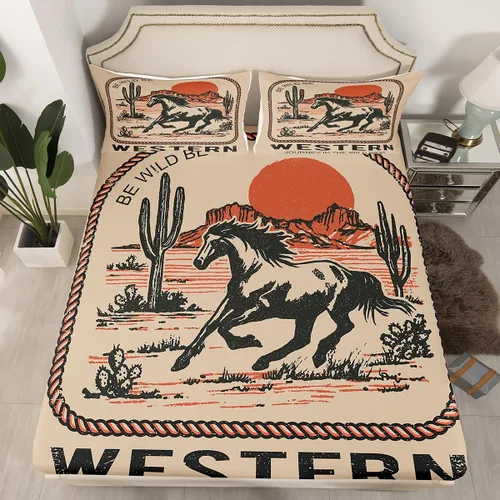 Miniatura 8 de Erosebridal Sábana bajera ajustable de vaquero, tamaño individual, desierto salvaje oeste americano, ilustración dibujada a mano, para decoración