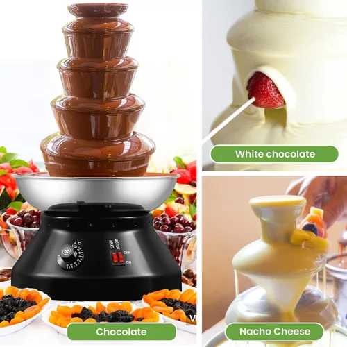 Miniatura 2 de Fuente de fondue de chocolate de 5 niveles, fuente de queso eléctrica digital de acero inoxidable, calentador de chocolate, máquina de calentamiento