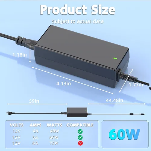Miniatura 6 de Adaptador de corriente de CA de 60 W, 12 V y 5 A, compatible con monitor de la serie S, punta de 0.217 x 0.098 in, reemplazo de cable