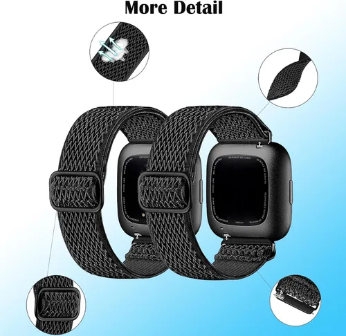 Miniatura 2 de Paquete de 2 bandas elásticas compatibles con Fitbit Versa 2 para mujeres y hombres, correa de repuesto de nailon suave ajustable transpirable