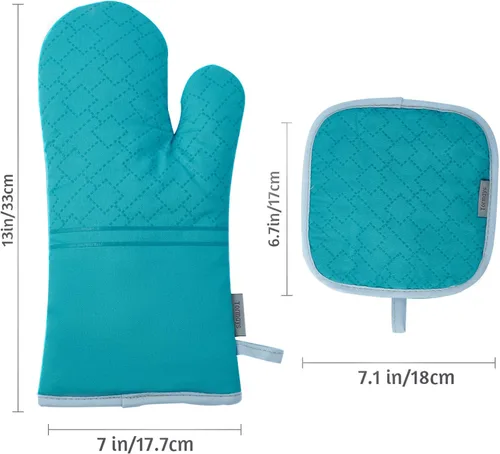 Miniatura 6 de Juego de 4 guantes de horno y soportes para ollas, resistentes al calor 572F, forro de algodón suave con superficie antideslizante para cocina