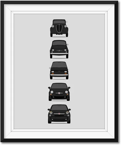 Miniatura 13 de Custom Car Posters Póster hecho a mano compatible con Fiat 500 generaciones e impresión de Fiat 500 (Topolino, 500 Nuova, 126, 500 L), multicolor