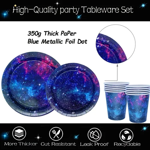 Miniatura 3 de Space Galaxy Party Supplies - Juego de vajilla temática del espacio exterior, decoración de fiesta de cumpleaños, noche estrellada, sistema solar