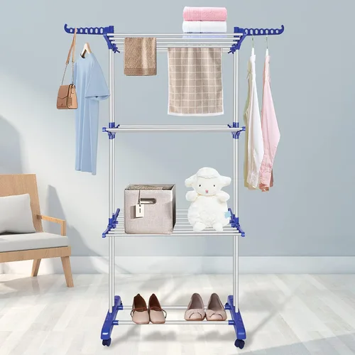 Miniatura 2 de Estante de secado de ropa, de acero inoxidable, de gran tamaño, plegable, de 4 niveles, estante de secado de ropa plegable para interiores