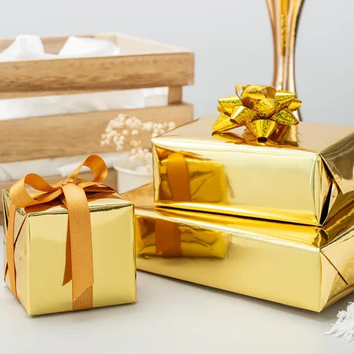 Miniatura 7 de Homeral Rollo de papel de regalo con brillo metálico, color sólido dorado para hombres, padres, cumpleaños, todas las ocasiones, mini rollo de 17