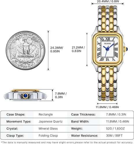 Miniatura 4 de Relojes pequeños de oro para mujer, relojes vintage con esfera romana para mujer, reloj analógico de caja rectangular para mujer