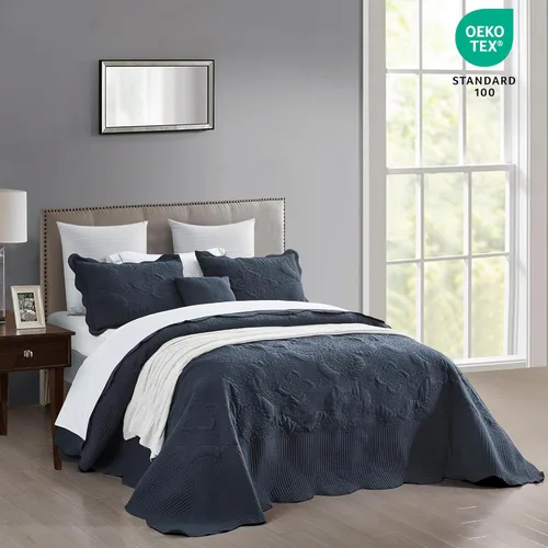 Miniatura 2 de HZ & HY Colcha extragrande King de 128 x 120 pulgadas, extra ancha, juego de ropa de cama acolchado, edredón ligero y delgado, reversible, 5 piezas