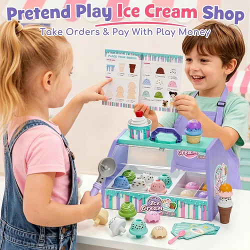 Miniatura 5 de Lehoo Castle Juguetes de helado para niños pequeños de 3 a 5 años, juguetes para niñas de 3 a 4 años, juego de tienda de helados para niños, regalo