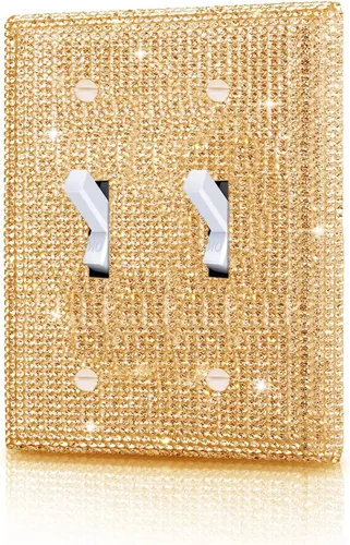 Miniatura 18 de Cubierta de interruptor de luz con brillantes diamantes de imitación azules, cubiertas decorativas de tomacorrientes, placa de pared doble Diamantes