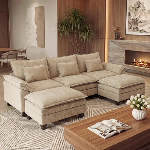 Miniatura 49 de URRED Cloud Couch Sofá Seccional Modular, Sofá Moderno en Forma de U de Asiento Profundo de 157", con 2 Otomanas y Almohadas, Sofás de Chenilla Azul