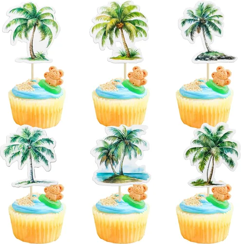 Miniatura 16 de Gyufise 10 piezas de plástico verde palmera cocos cupcakes toppers miniatura figuras de palmera decoraciones para pasteles para micro acuario