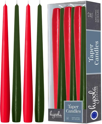 Miniatura 9 de Hyoola Velas de Navidad, velas cónicas verdes y rojas de 10 pulgadas, sin goteo, paquete de 12 velas navideñas sin perfume, hechas en Europa