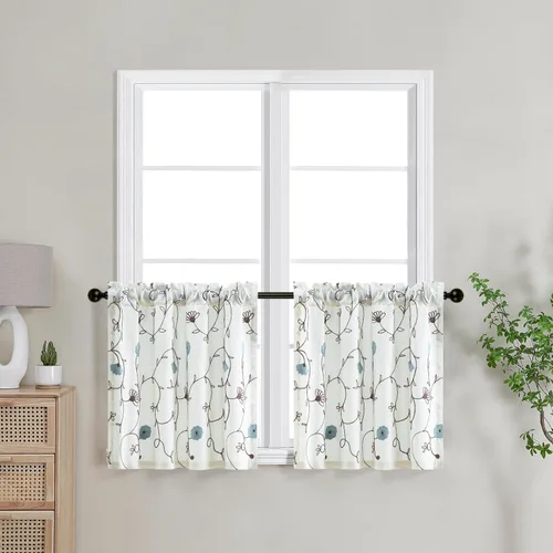 Miniatura 17 de VOGOL - Cenefa de cortinas bordadas con vides, cenefa con bolsillo para ventanas, 52 x 18 pulgadas, verde pasto