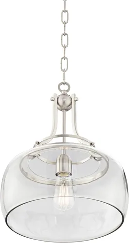 Miniatura 5 de Franklin Iron Works Lámpara Colgante - Charleston Níquel Cepillado, Vidrio Transparente, Lámpara Colgante de Estilo Rústico para Islas de Cocina
