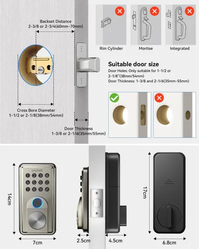 Miniatura 7 de Cerradura inteligente de entrada sin llave con teclado electrónico, control de aplicación y bloqueo automático, fácil de instalar para puerta Níquel