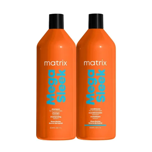 Matrix Mega Sleek Shampoo and Conditioner Set - Smoothing and Moisturizing, Anti-Frizz, Detangling, For All Dry, Damaged & Frizzy Hair Types,