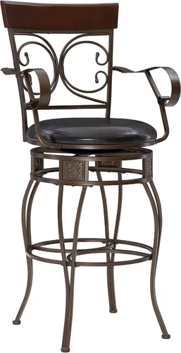 Miniatura 19 de Powell Dayne - Taburete grande y alto de 24 asientos con brazos en metal de bronce oscuro con asiento acolchado de piel sintética marrón oscuro