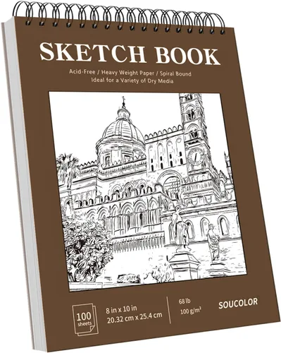 Miniatura 28 de Soucolor - Cuaderno de bocetos de 9 x 12 pulgadas, paquete de 4 de 100 hojas, encuadernado en espiral, libre de ácido (68 libras/100 g/m²), papel