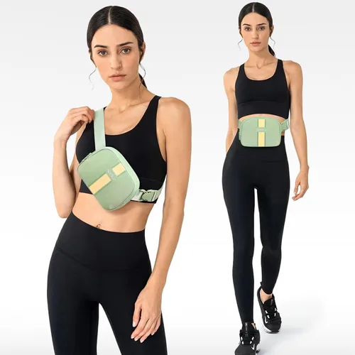 Miniatura 2 de SOVICO Riñonera de moda para mujer, riñonera con correa ajustable, riñonera para viajes, entrenamiento, correr, senderismo, B5. Verde, Riñonera