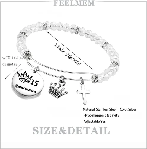 Miniatura 2 de FEELMEM Pulsera con cuentas para niña dulce 15, regalo de quinceañera, regalo de quinceañera, fiesta de cumpleaños 15, regalos para ella