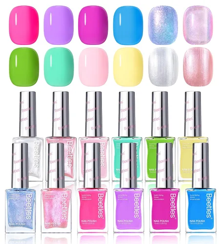 Miniatura 13 de Beetles - Juego de esmaltes de uñas de neón de secado rápido, juego de esmaltes de uñas arcoíris con purpurina, 12 colores, secado al aire regular