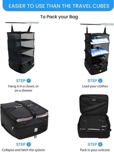 Miniatura 6 de Grand Fusion Housewares Stow-N-Go - Organizador de equipaje y viaje artículos esenciales de viaje cubos de embalaje colgantes con estantes colgantes