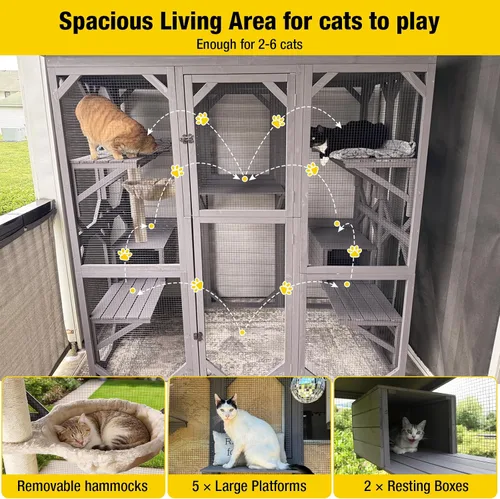 Miniatura 2 de Ventana Catio Outdoor Cat Recinto Casa grande para gatos Walk In, Refugio para Gatitos, Con Caja de Descanso, Gris