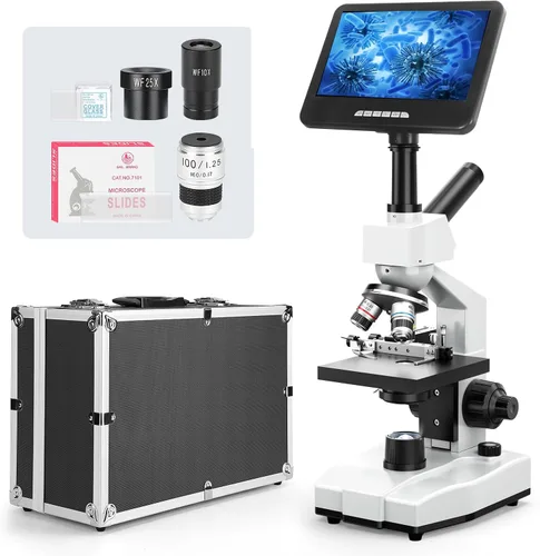 [Monitor inteligente de 24 MP] Microscopio compuesto de doble visión Vabiooth 40X-2500X con monitor de 7 pulgadas, software gratuito - Captura de