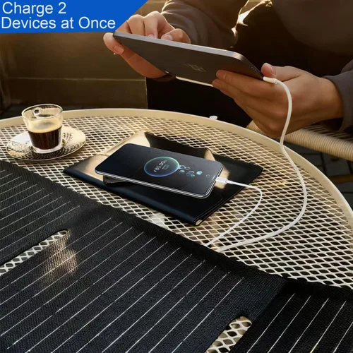 Miniatura 4 de Paneles solares portátiles de 60 W, panel solar plegable ETFE con puertos USB-C/USB-A/CC para senderismo, camping, mochileros, cargador solar
