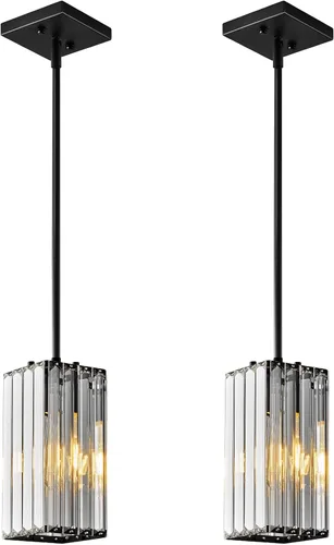 Miniatura 15 de Lámpara colgante moderna cromada rectangular de iluminación colgante mini candelabros de cristal, lámpara colgante ajustable para cocina, isla