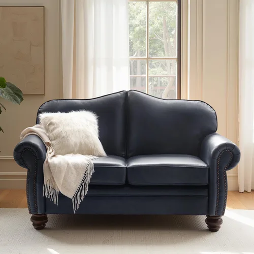 El apoyo que necesitas 152 cm de ancho Sofá Chesterfield de cuero genuino, sofá con brazos enrollados, reborde con clavos para muebles de sala de