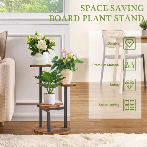 Miniatura 7 de VECELO Soporte para Plantas de 3 Niveles Interior y Exterior, Estante Alto de Metal y Madera para Flores y Múltiples Plantas, Pequeño Estante