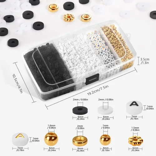 Miniatura 6 de Kit de Pulsera Heishi de Funtopia, Cuentas de Arcilla Polimérica para Hacer Joyas, Kit de Pulsera de Amistad con Cuentas de Oro y Letras del 3.