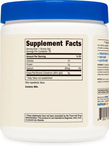 Miniatura 5 de Nutricost Polvo de calostro de 8 onzas, lactoferrina y mínimo 30% de inmunoglobulinas (IgG), de calostro bovino, 0.11 onzas por porción, 76 porciones