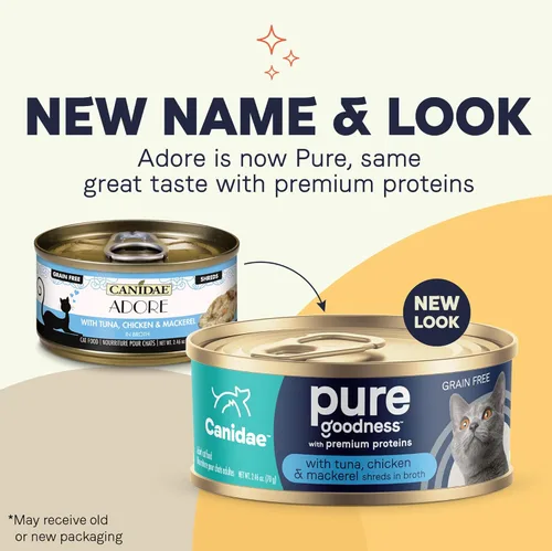 Miniatura 2 de Canidae Pure Adore - Alimento húmedo prémium para gatos, atún, pollo y caballa en caldo, 2.46 onzas (caja de 24), sin granos