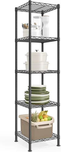 Miniatura 13 de SONGMICS Unidad de almacenamiento de 7 niveles, estantería de alambre, estante de metal de cocina con estantes ajustables, revestimientos de Negro