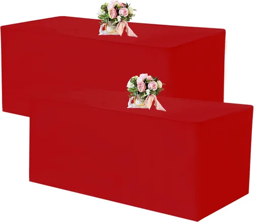 Miniatura 23 de Paquete de 2 manteles ajustables de 48 x 30 pulgadas, manteles rectangulares para mesas de 4 pies, mantel de tela de poliéster lavable para fiestas