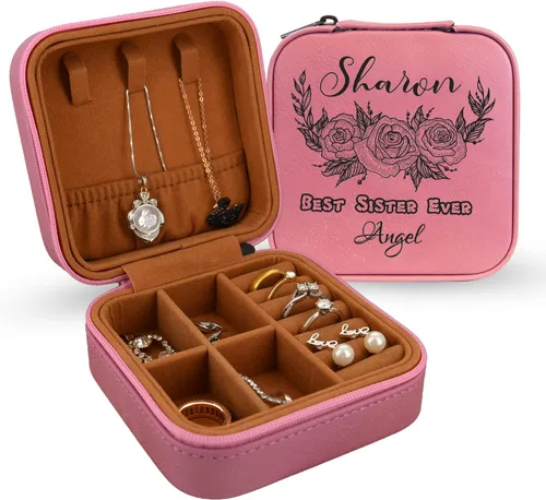 Joyero de viaje personalizado con espejo portátil personalizado opcional, organizador de joyas de cuero sintético, pequeño soporte para anillos de