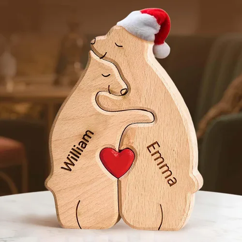 Miniatura 24 de Rompecabezas de oso de madera personalizado con apellidos de 1 a 8 familiares, escultura personalizada con nombre de familia, ideal para Navidad