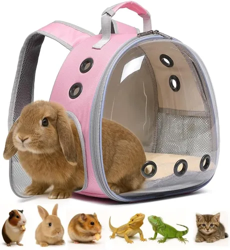 Miniatura 10 de Transportador de conejos, conejillos de indias, mochila transportadora de animales pequeños para conejos, dragón barbudo, lagarto, hámster, gatito.
