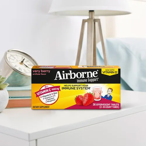 Miniatura 17 de Vitamina C 1000 mg (por porción), tabletas efervescentes Airborne Very Berry (36 unidades en una caja), suplemento de apoyo inmunológico sin gluten