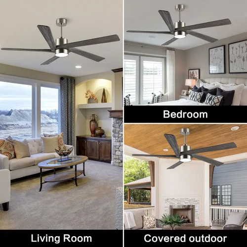 Miniatura 8 de WINGBO Ventilador de techo CC de 54 pulgadas con luces y control remoto, 5 cuchillas reversibles de madera tallada, motor de CC silencioso de 6