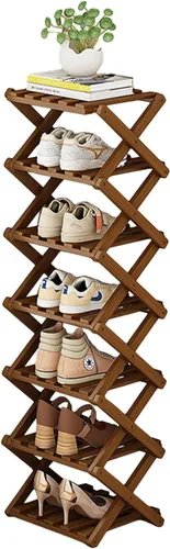Miniatura 10 de YYW Zapatero de bambú para entrada, organizador vertical de almacenamiento de zapatos plegable y sin instalación, estantes para zapatos, estante