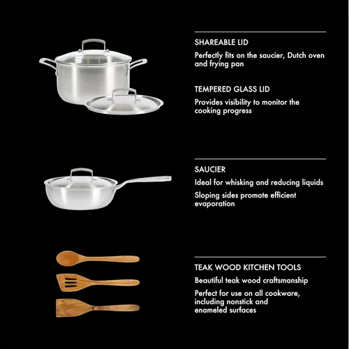 Miniatura 6 de Babish - Sartén de acero inoxidable de tres capas de 5 cuartos con tapa – Sartén para saltear de grado profesional para freír, sellar y comidas