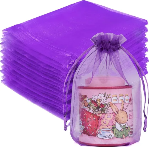 Miniatura 18 de Crweety 50 Piezas Bolsas de Organza Doradas de 3 x 4 Pulgadas, Pequeñas Bolsas de Regalo de Malla con Cordón para Favores de Boda, Despedida