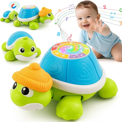 Juguetes para bebés de 6 a 12 meses, juego de juguetes musicales de tortugas que gatean para tiempo boca abajo, juguetes educativos tempranos,