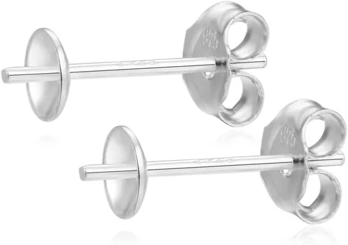 Adabele - 10 pendientes de plata de ley 925 auténtica de 0.035 in, pin de 0.12 pulgadas, pegamento pequeño en taza de perla, 10 piezas de tuerca