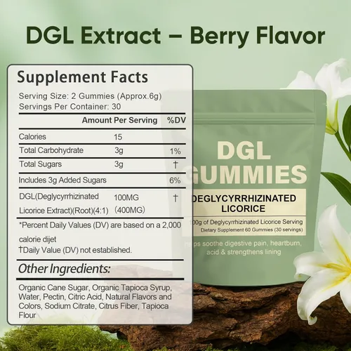 Miniatura 3 de Gomitas DGL, suplemento de extracto de 400 mg DGL, con extracto de raíz de regaliz, apoya el estómago y el intestino, mejora la digestión, sin