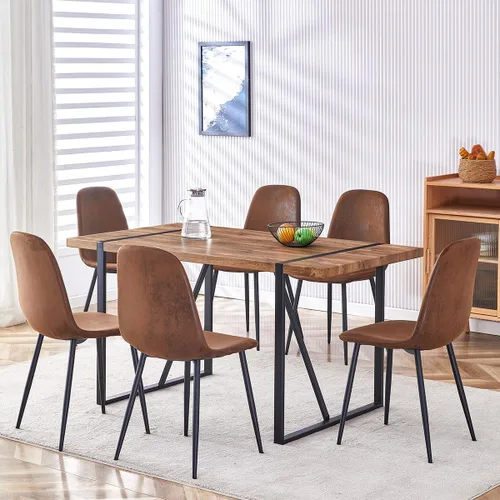 Miniatura 14 de Juego de mesa de comedor UELKS para 4, juego de mesa de cena para 4, mesa de cocina de 55'' y sillas de gamuza con tela de napa, juego de 4, juego